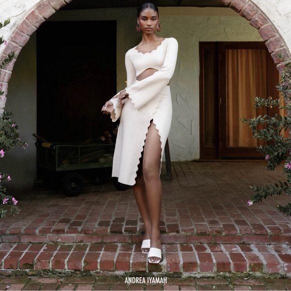 ANDREA IYAMAH ODA Scalloped Knit Skirt Tusk Small Designer Quiet Luxury NWT READ - Picture 4 of 11